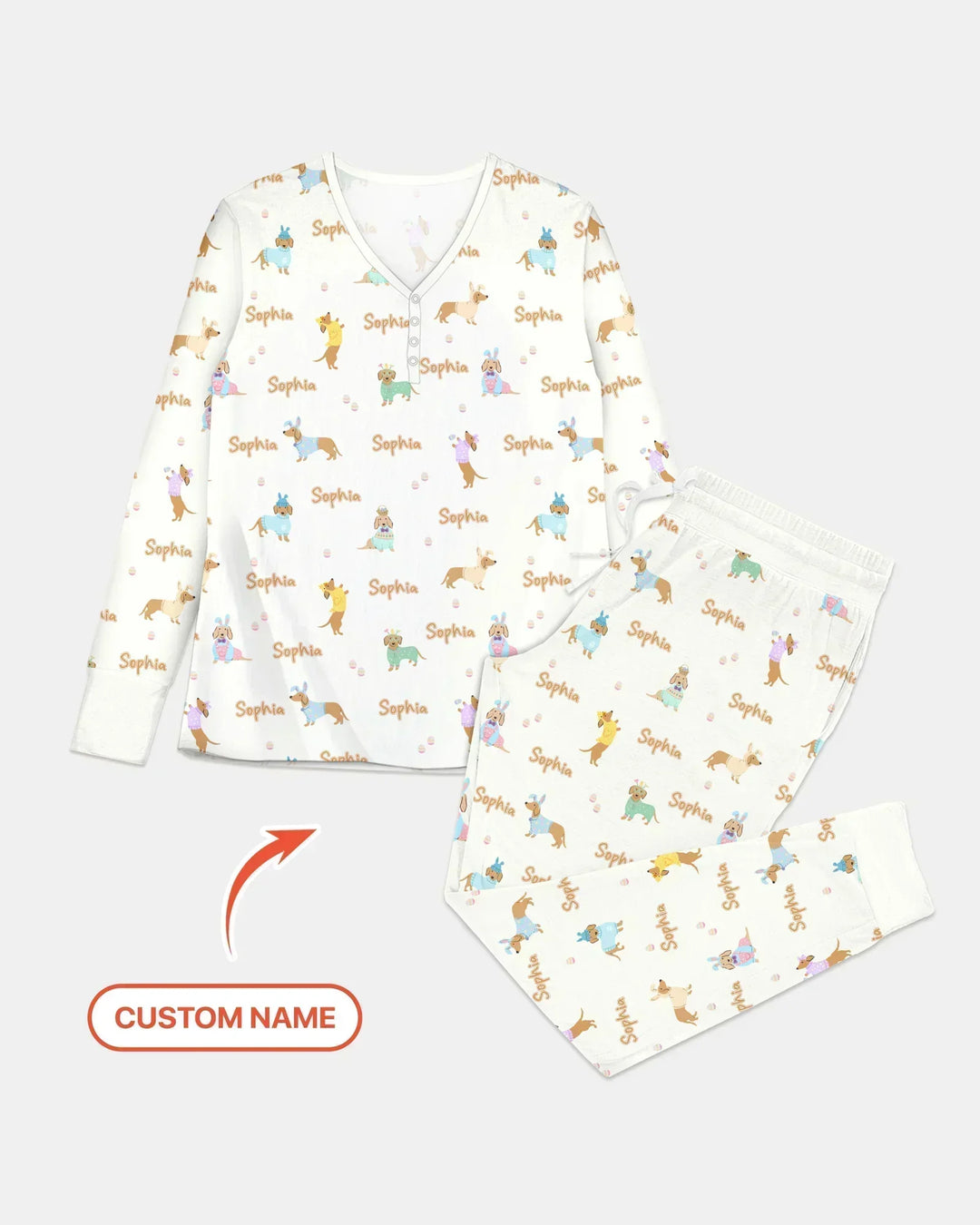 Custom Name Easter Dachshund Bamboo Women Pajama Set