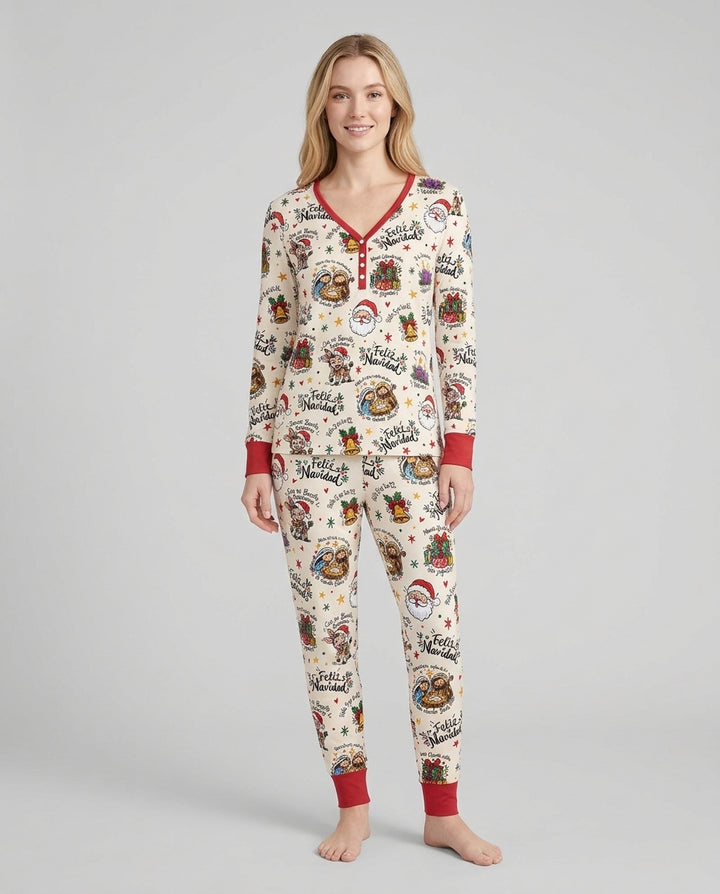 Whimsical Feliz Navidad Christmas Bamboo Women Pajama Set