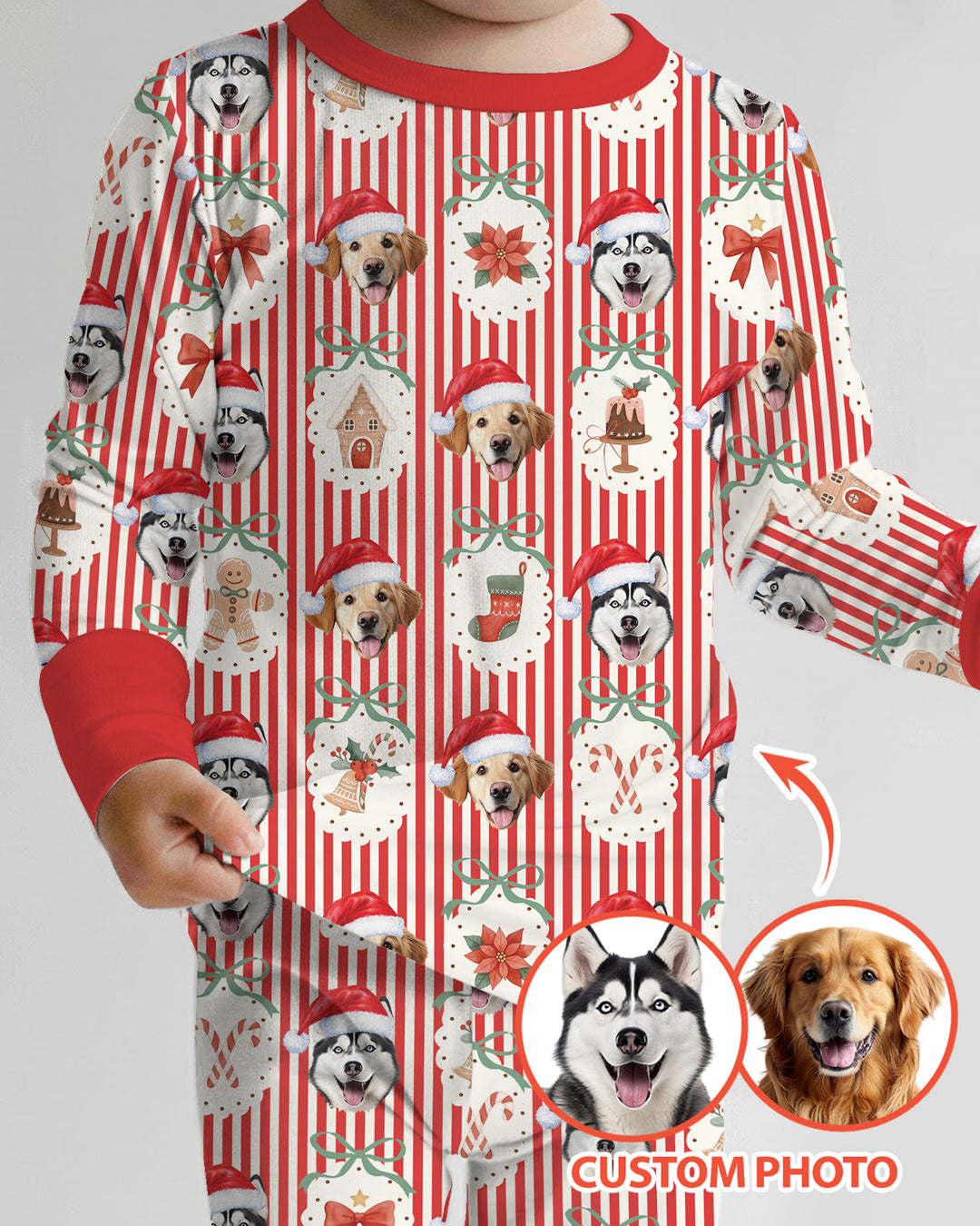 Christmas Paws Custom Photo Bamboo Two Piece Long Sleeve Pajama Set