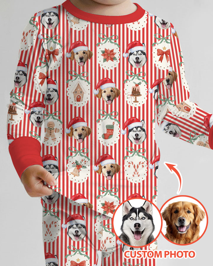 Christmas Paws Custom Photo Bamboo Two Piece Long Sleeve Pajama Set