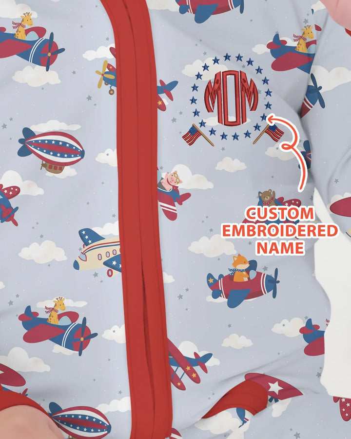 Custom Name Embroidered American Pilot  Bamboo Convertible Zippy