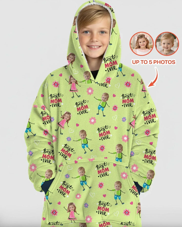 Personalisierbarer Foto "Beste Mama aller Zeiten" Doodle Bambus-Decken-Hoodie