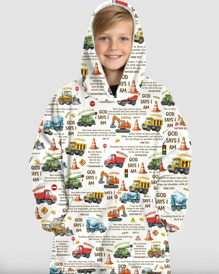 Bibelvers Baufahrzeuge Tragbarer Bambus-Decken-Hoodie