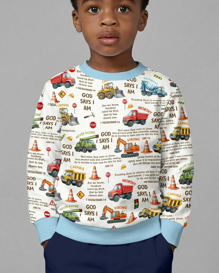 Bible Verse Construction Trucks Bamboo Crewneck Sweatshirt