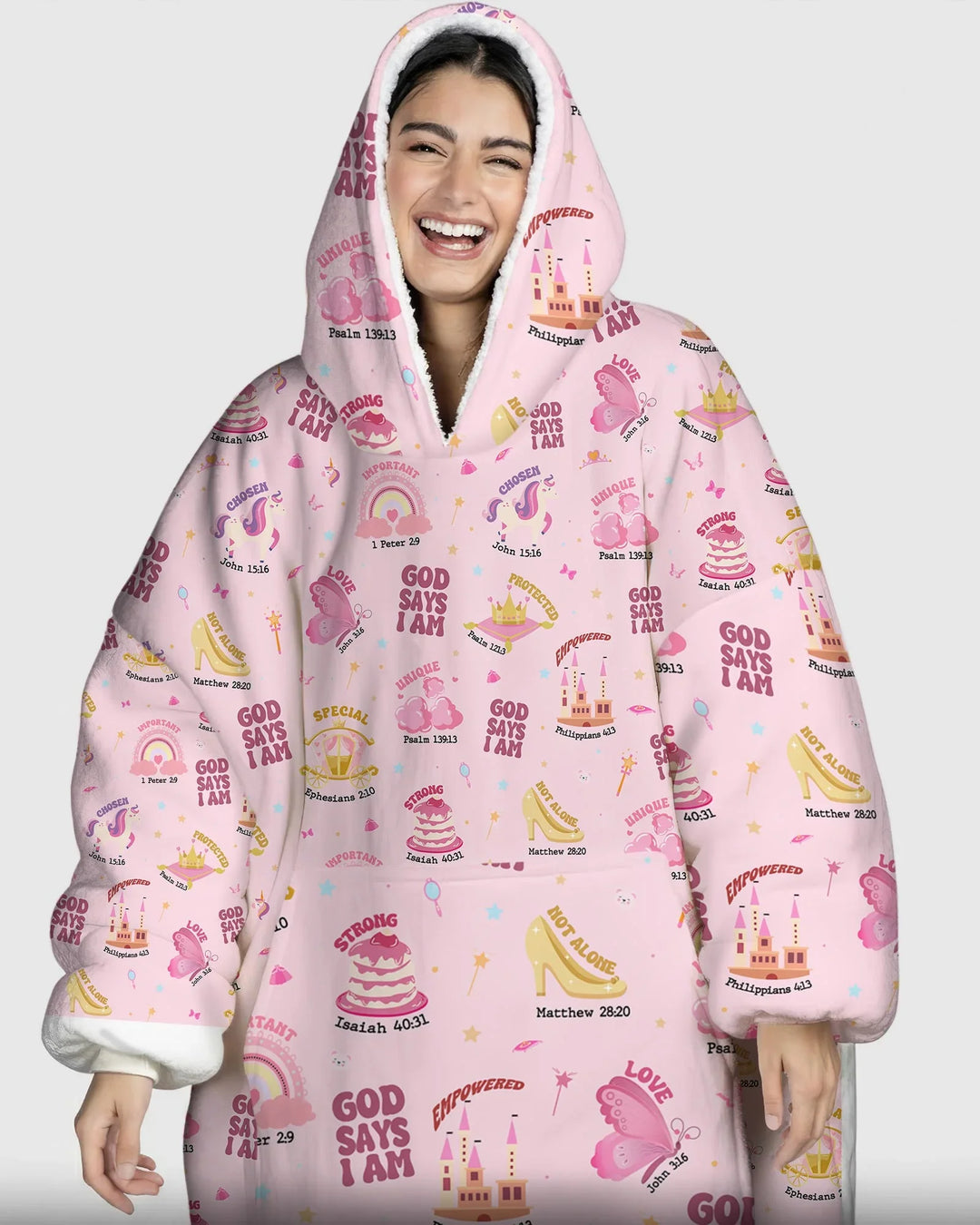God Says I Am Girl Tragbarer Bambus-Deckenhoodie