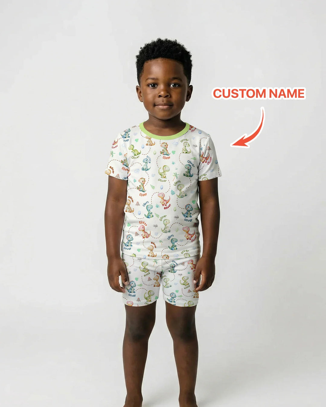 Personalized Dino Friends Bamboo Two Piece Short Sleeve Shorts Pajama Set