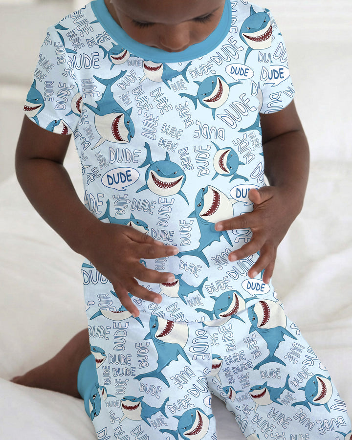 Dude Shark Bamboo Two Piece Short Sleeve Pajama Set