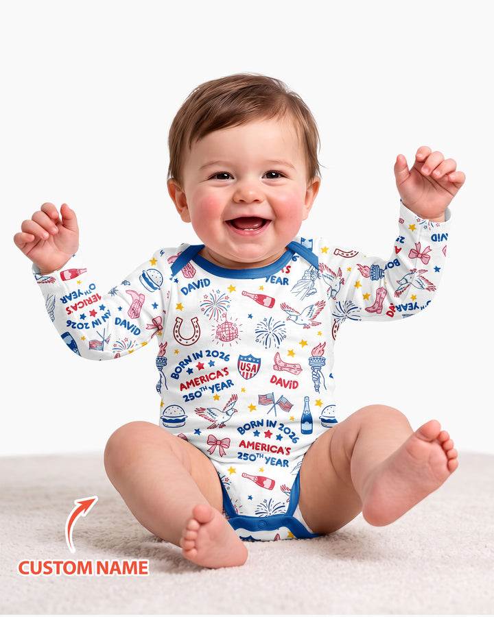 Born in 2026 America’s 250th Year Custom Name Bamboo Bodysuit