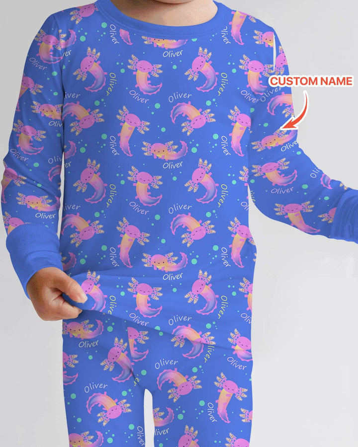 Axolotl Glow Custom Name Bamboo Two Piece Long Sleeve Pajama Set