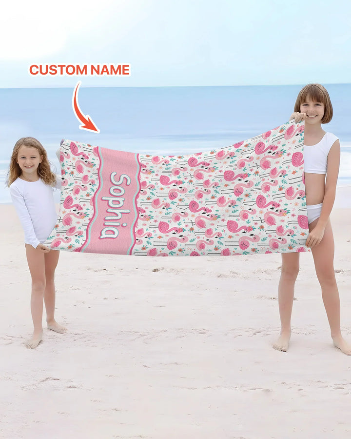 Benutzerdefinierter Name Hallo Flamingo Bambus Strandtuch