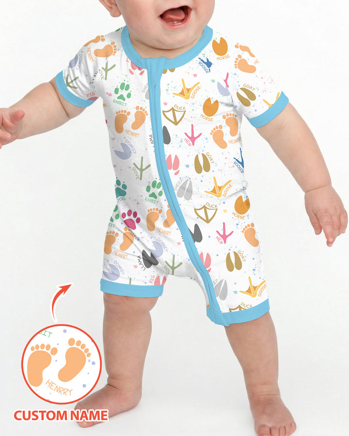 Cute Farm Animal Tracks Custom Name Bamboo Shorty Zippy