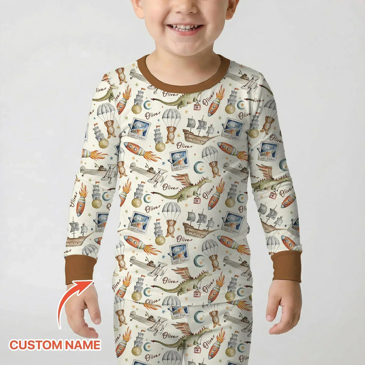 Zweiteiliges Langarm-Pyjama-Set mit Sommerfrüchten