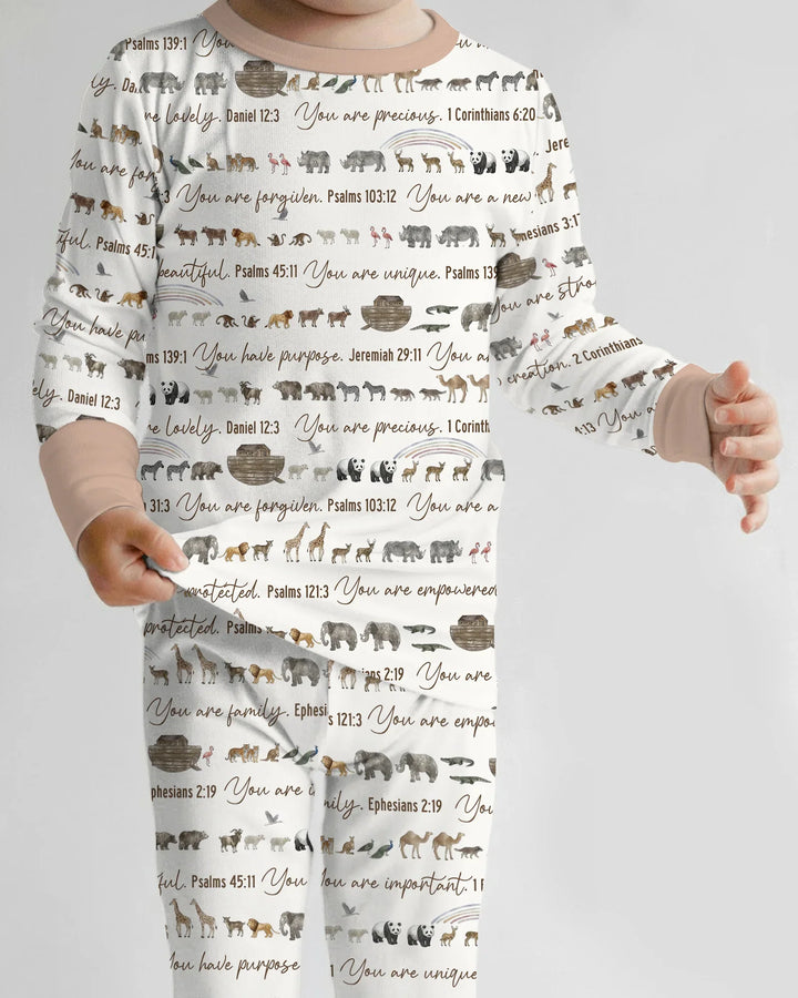 Biblical Noah's Ark Bamboo Two Piece Long Sleeve Pajama Set