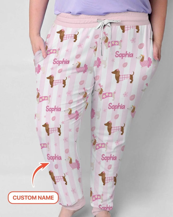 Custom Name Easter Dachshunds Family Matching Bamboo Women Pajama Set