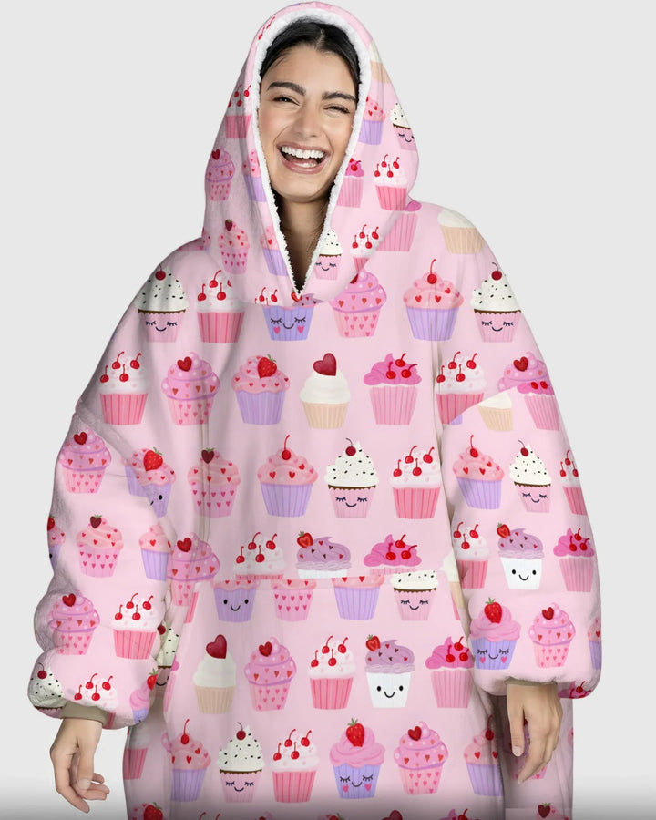 Valentine Emotional Cupcakes Wearable Bamboo Blanket Hoodie