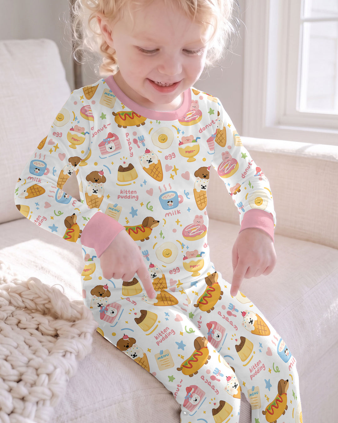 Cute Snack And Puppy Bamboo Two Piece Long Sleeve Pajama Set