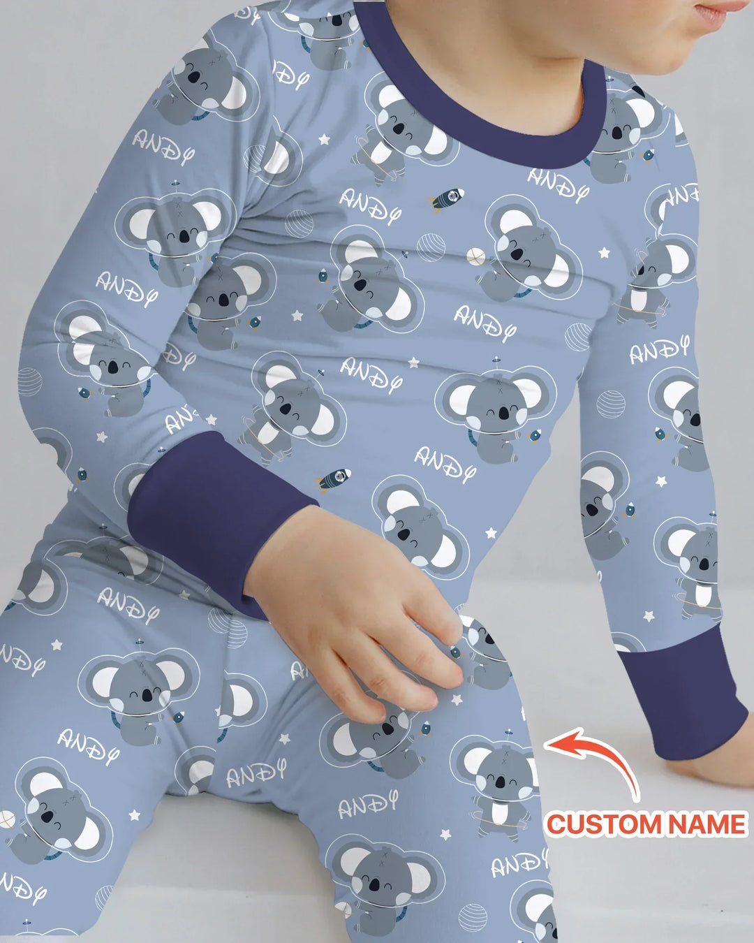 Custom Name Cosmic Koala Bamboo Two Piece Long Sleeve Pajama Set