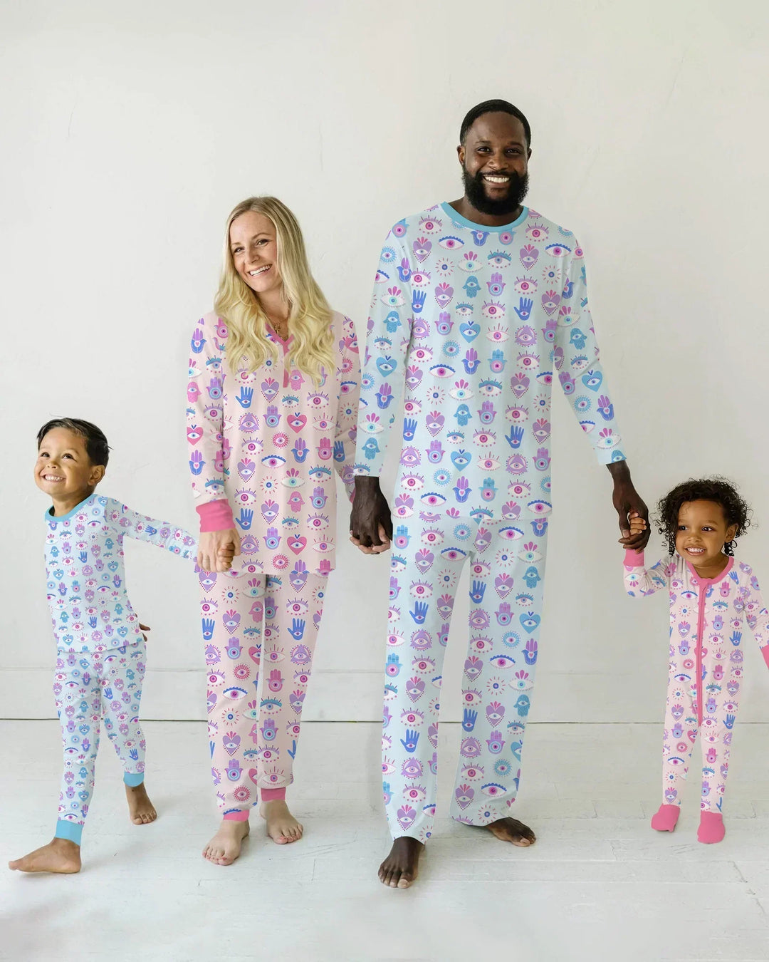 Hamsa Herz Wächter Familien-Pyjama-Set aus Bambus für Damen