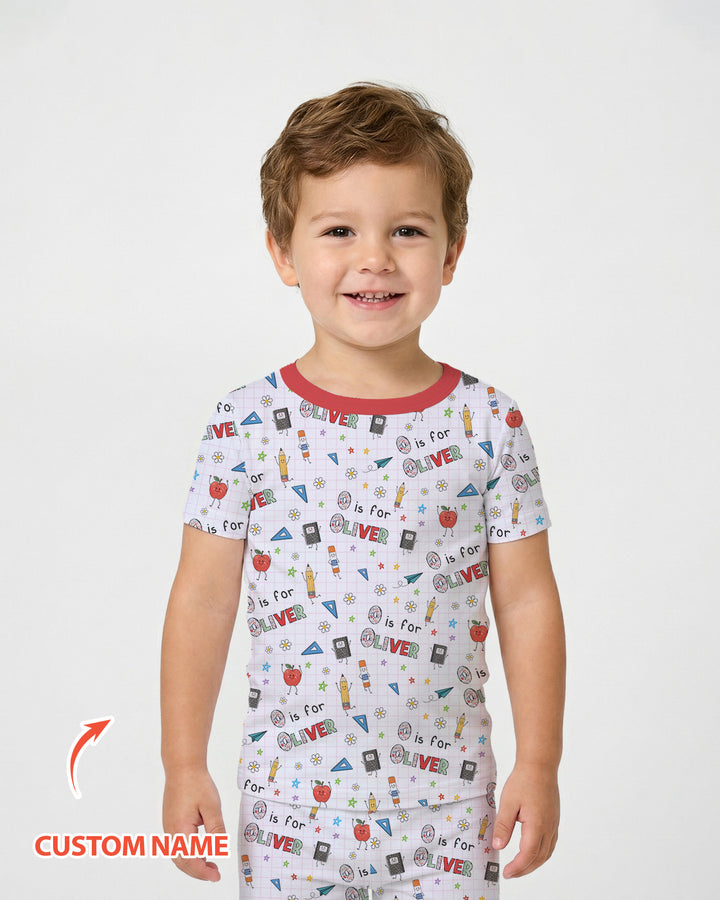 Personalized Back To School Bamboo Two Piece Short Sleeve Pajama Set