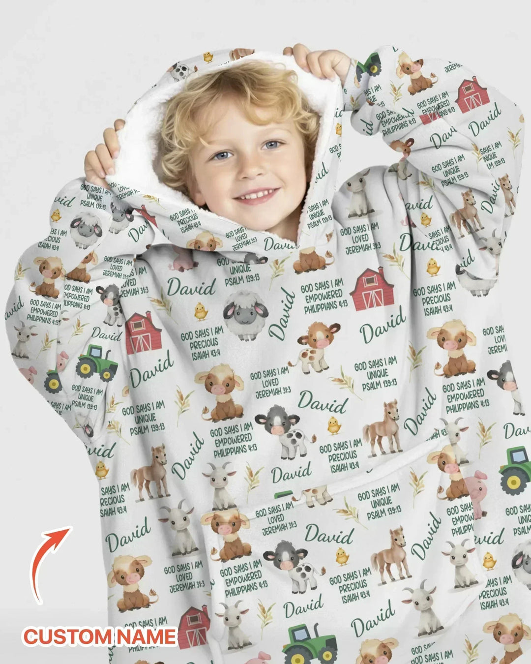 Personalisierbarer Name Gott Sagt Ich Bin Bauernhoftiere Bambus Decken-Hoodie