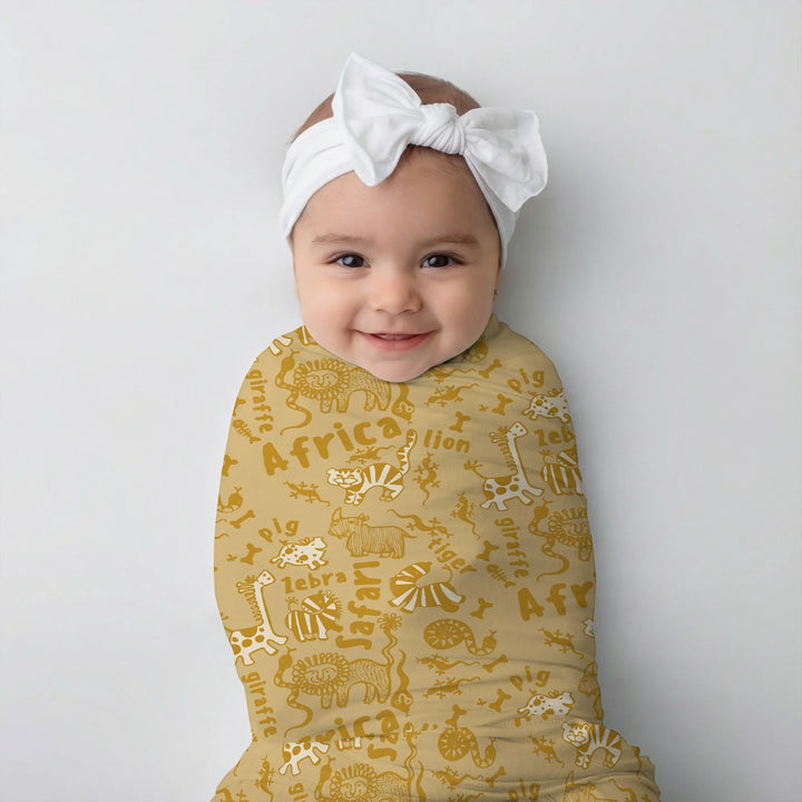 Handdrawn African Animals Bamboo Swaddle Blanket