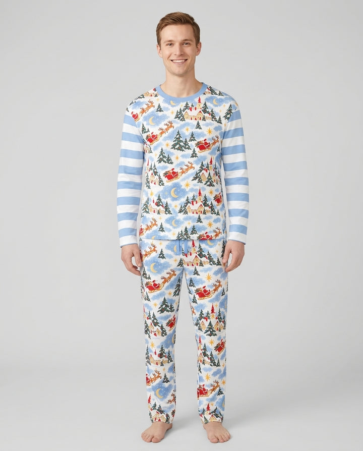 Whimsical Santa's Winter Village Bamboo Men's Pajama Set