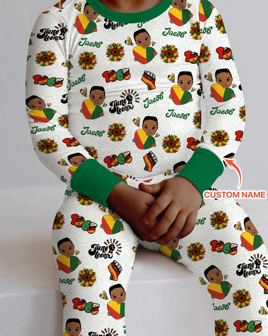 Custom Name Bloom in Freedom Bamboo Two Piece Long Sleeve Pajama Set
