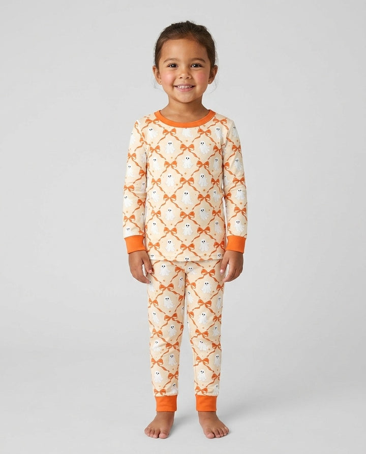 Cute Ghost Boo Coquette Halloween Bamboo Two Piece Long Sleeve Pajama Set