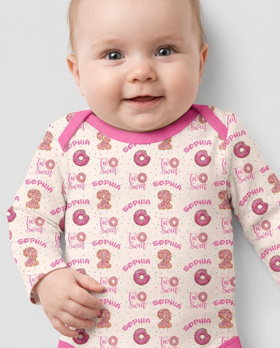 Custom Name Two Sweet Donut Bamboo Bodysuit