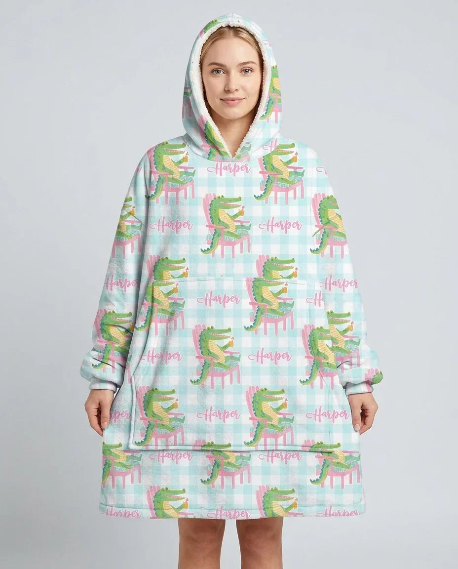 Personalisierbarer Name Preppy Later Gator Bambus Decken-Hoodie
