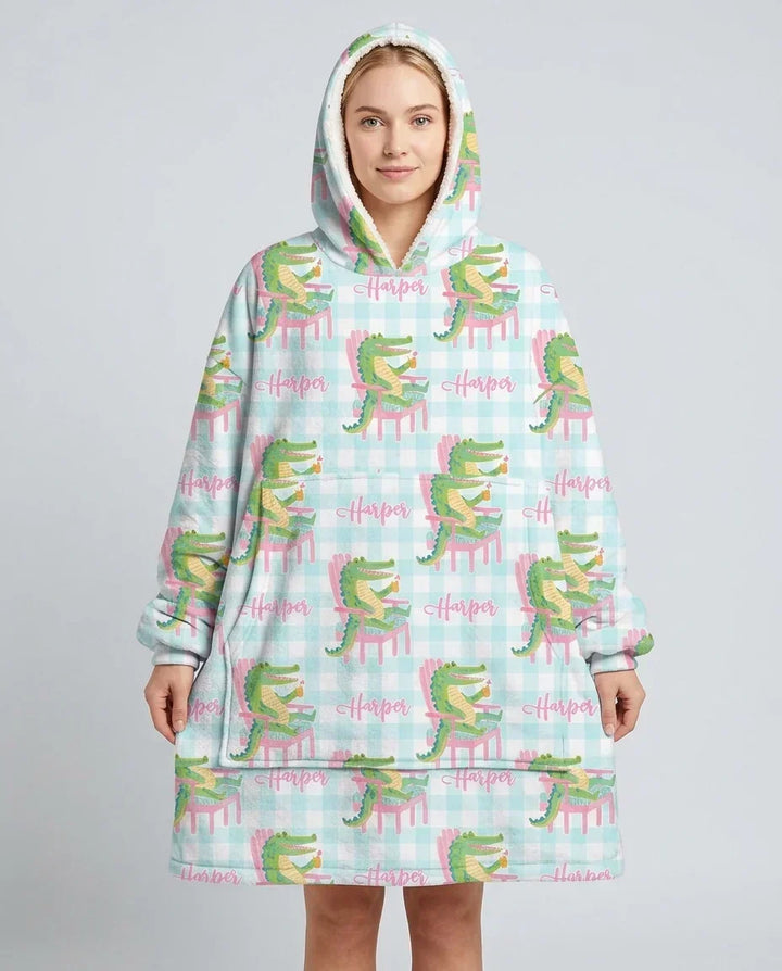 Personalisierbarer Name Preppy Later Gator Bambus Decken-Hoodie