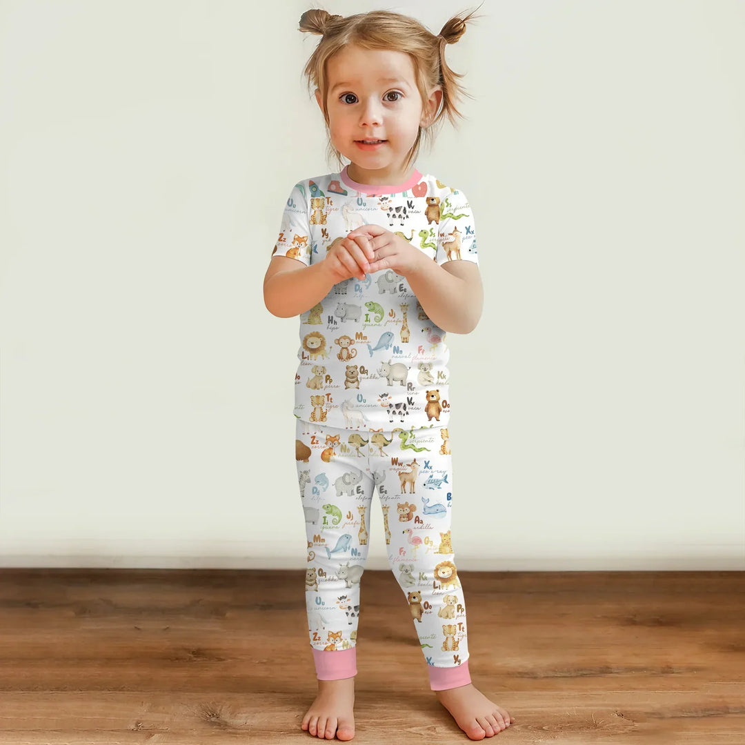 Spanish Alphabet Bamboo Two Piece Short Sleeve Pajama Set