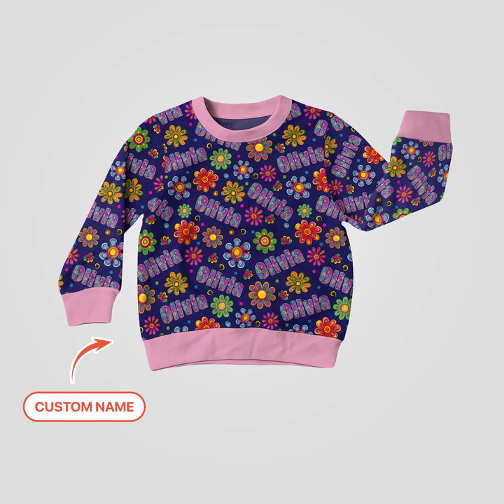 Benutzerdefinierter Name Regenbogen-Hippie-Blumen-Bambus-Rundhals-Sweatshirt