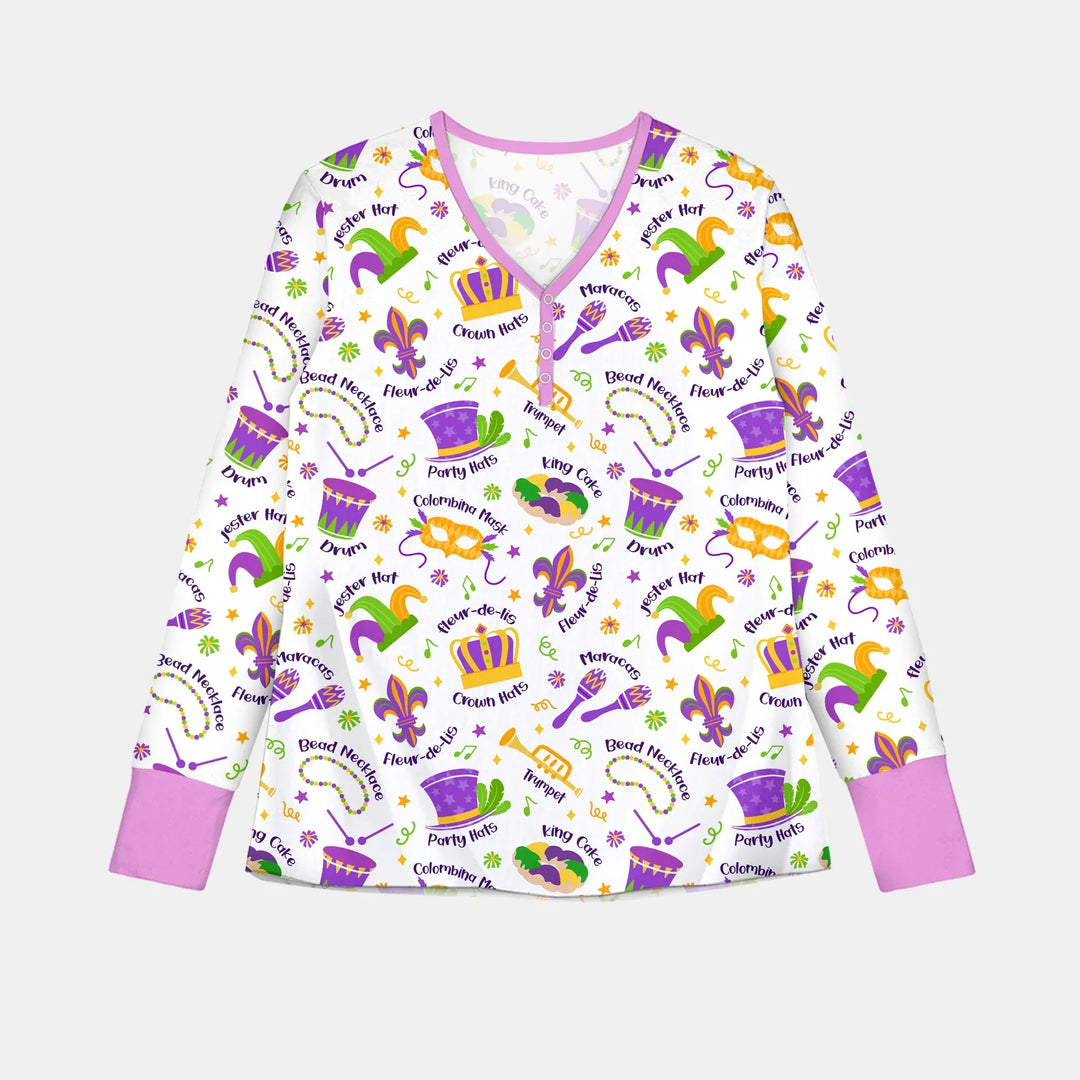 Mardi Gras Family Matching Custom Bamboo Women Pajama Set