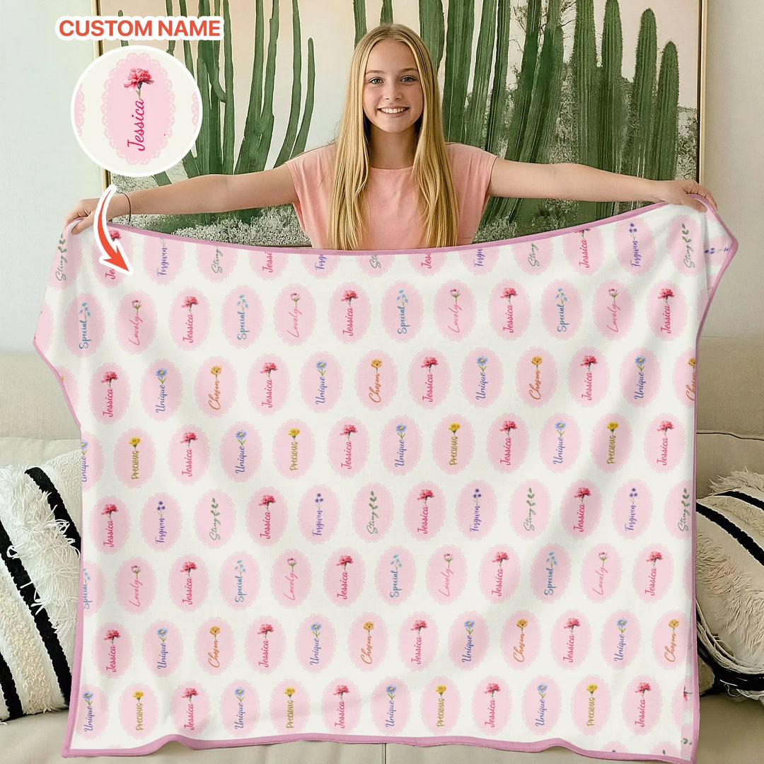 God Says I Am Birthmonth Flowers Custom Name Bamboo Blanket