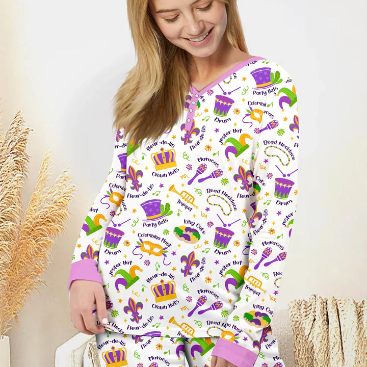 Mardi Gras Family Matching Custom Bamboo Women Pajama Set