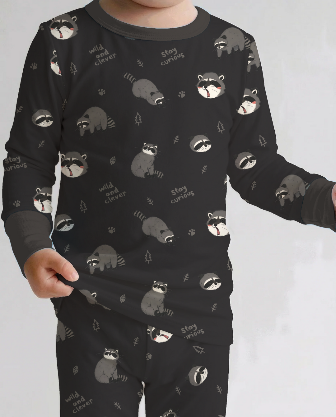 Wild And Clever Raccoons Bamboo Two Piece Long Sleeve Pajama Set