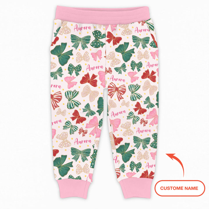 Personalisierter Name Preppy Coquette Schleifen Bambus Jogger