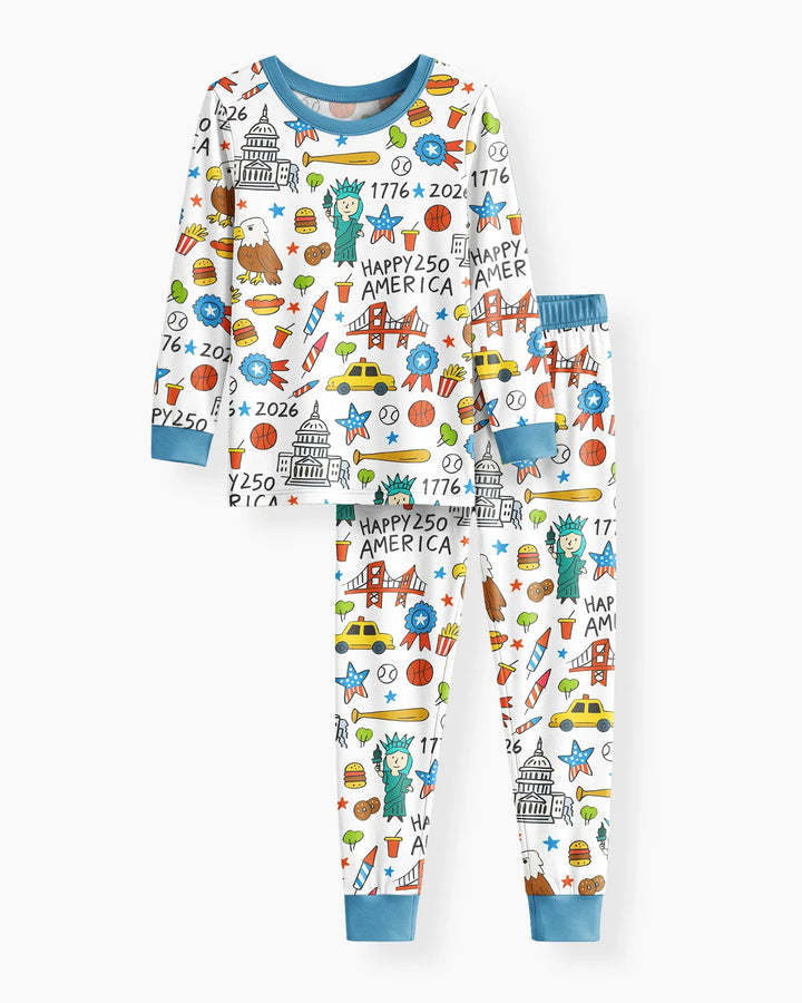Zweiteiliges Langarm-Pyjama-Set mit Sommerfrüchten