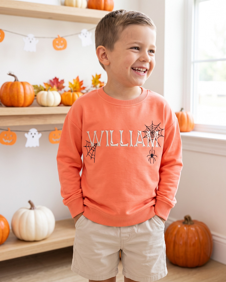Custom Name Spooky Bone Embroidered Bamboo Crewneck Sweatshirt