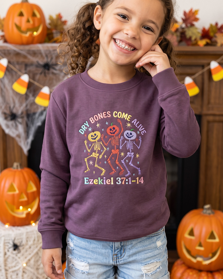 Dancing Skeletons Embroidered Bamboo Crewneck Sweatshirt