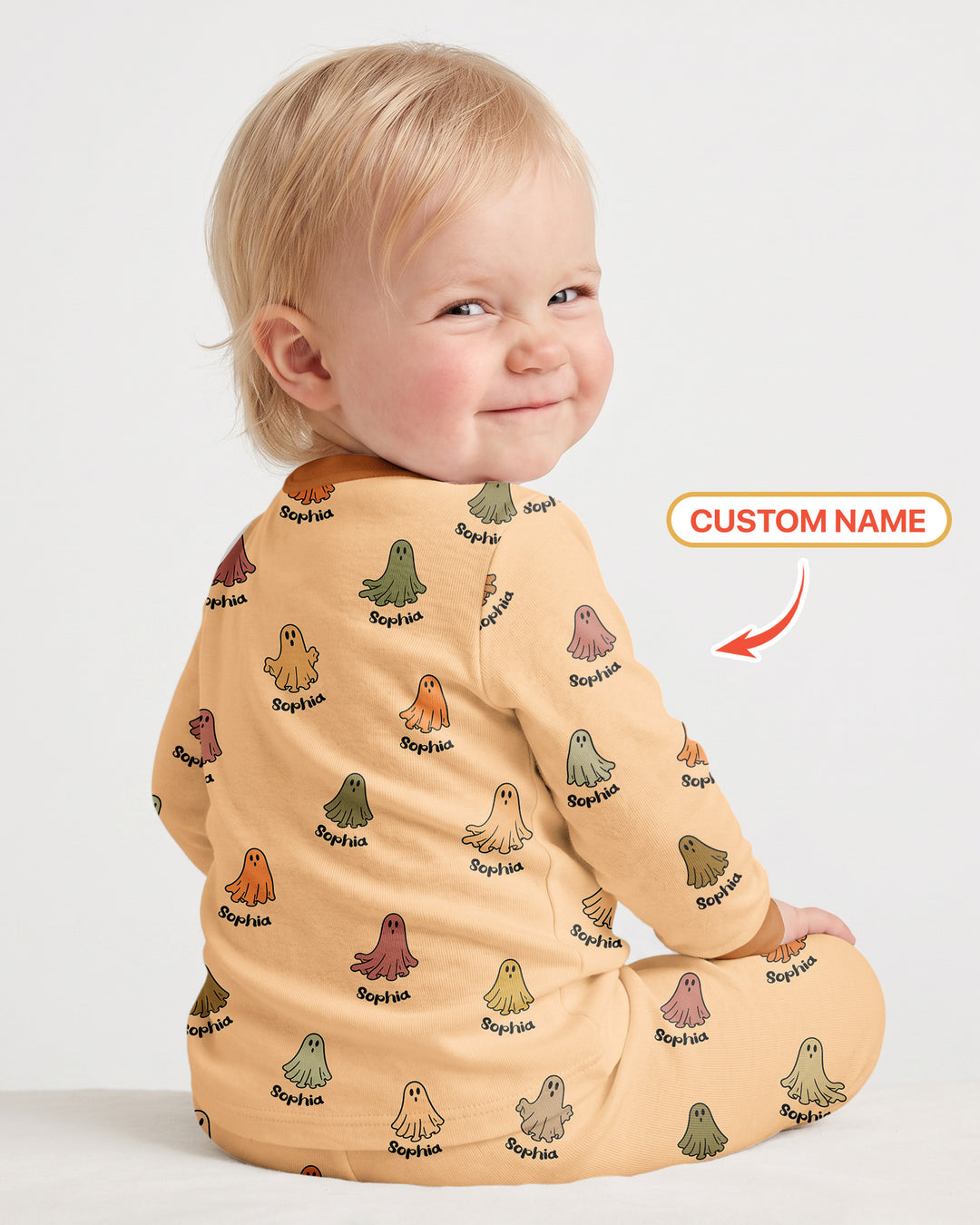 Cute Boo Ghost Vintage Halloween Bamboo Two Piece Long Sleeve Pajama Set