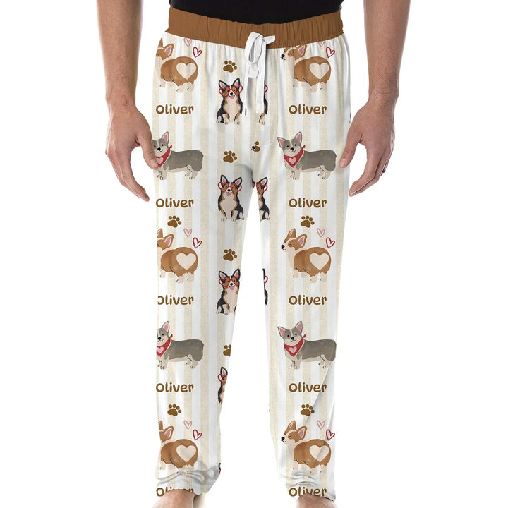Custom Name Playful Corgis Family Matching Bamboo Men's Pajama Set