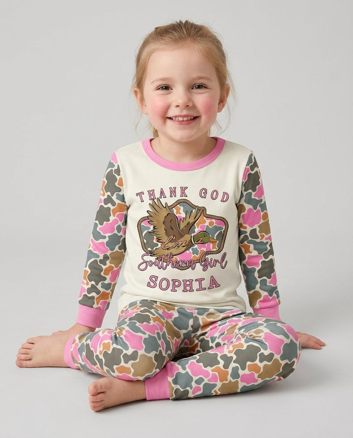 Custom Name Southern Duck Camo Bamboo Two Piece Long Sleeve Pajama Set