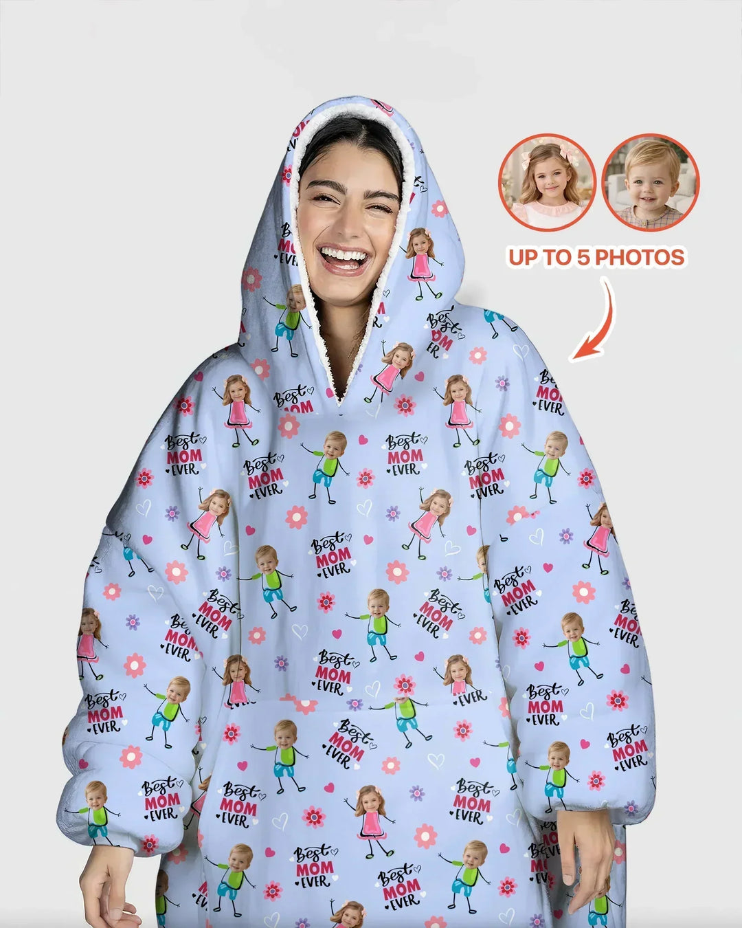 Personalisierbarer Foto "Beste Mama aller Zeiten" Doodle Bambus-Decken-Hoodie