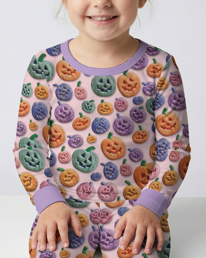 Happy Halloween Pastel Jack O Lanterns Bamboo Two Piece Long Sleeve Pajama Set
