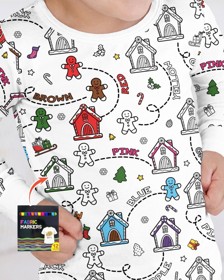 Colorable Matching Color Gingerbread Bamboo Two Piece Long Sleeve Pajama Set