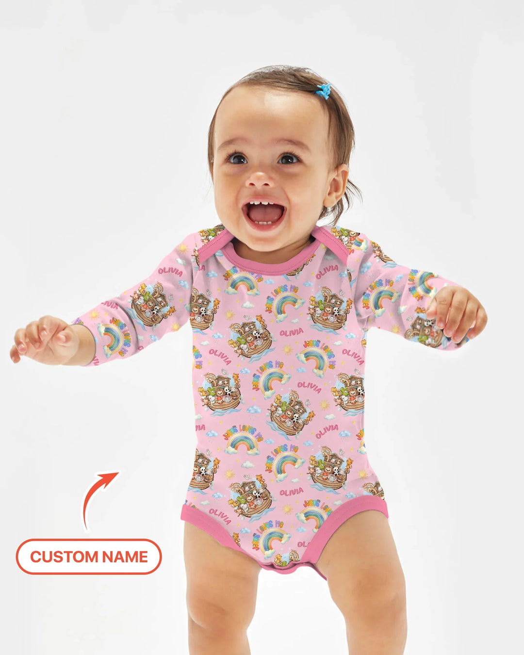 Custom Name Jesus Loves Me Noah's Ark Bamboo Bodysuit