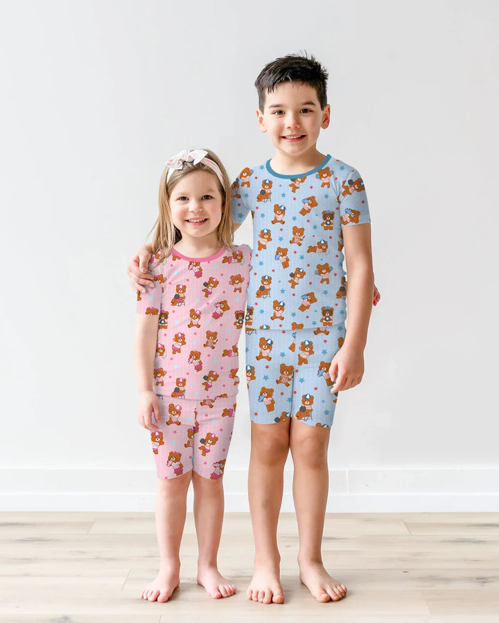 Born To Play Baseball Bamboo Two Piece Short Sleeve Shorts Pajama Set