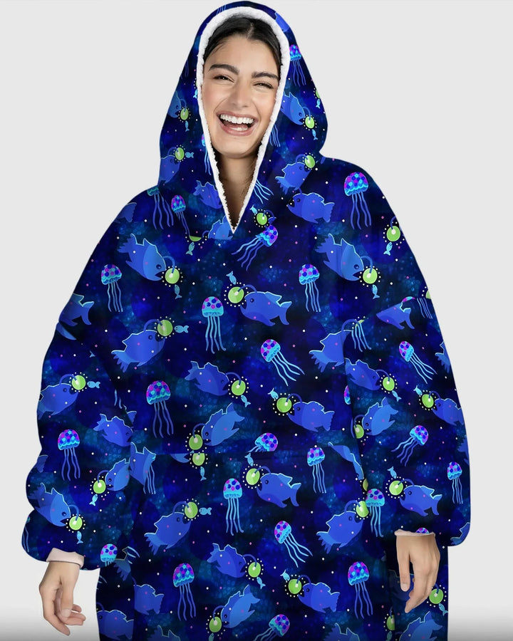 Happy Glow Fish Tragbare Bambus-Decken-Kapuzenjacke